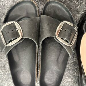Birkenstock Madrid Black Sandals with big Silver Buckles
